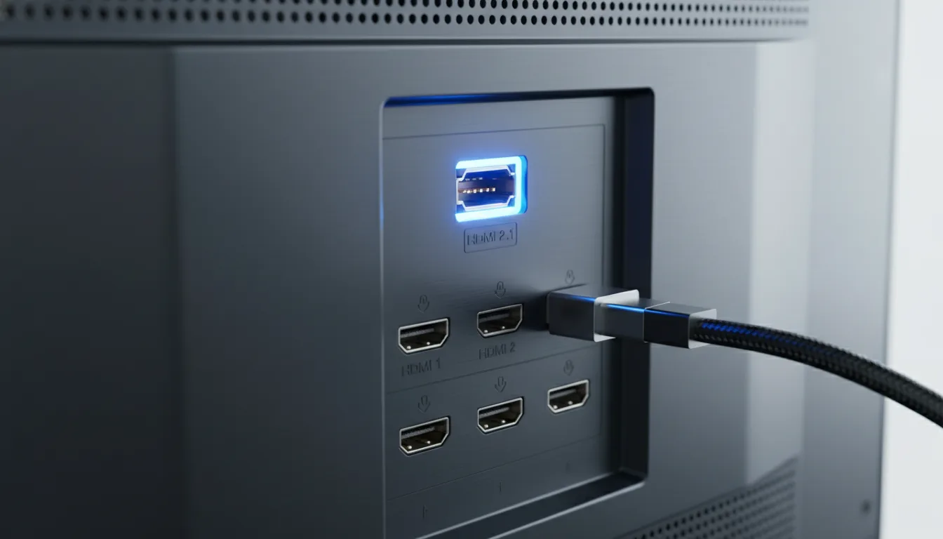 HDMI 2.1 port and cable close-up showing connection features